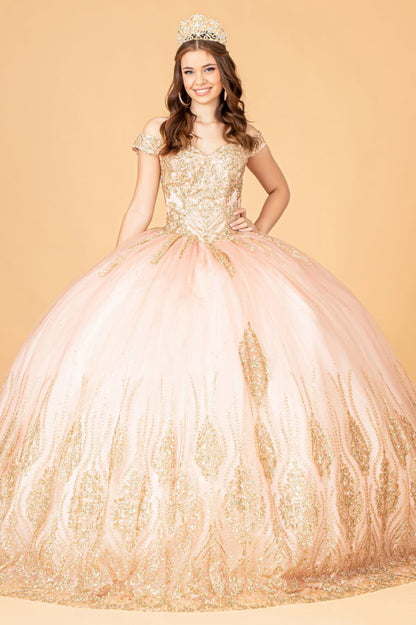 Glitter Mesh Quinceanera Dress w/ Sequin and Beads