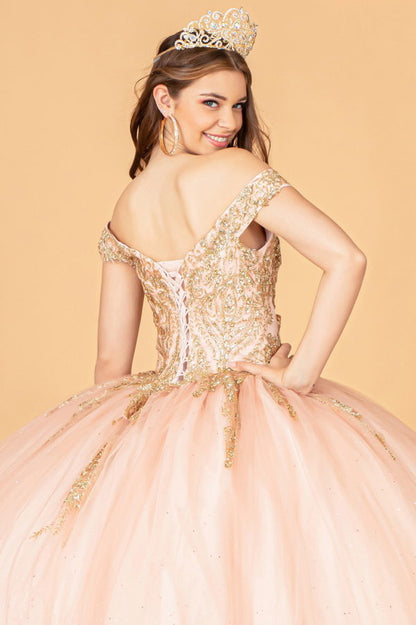 Glitter Mesh Quinceanera Dress w/ Sequin and Beads