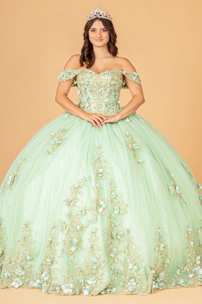 3-D Flower Applique Sweetheart Neckline Mesh Quinceanera Ball Gown