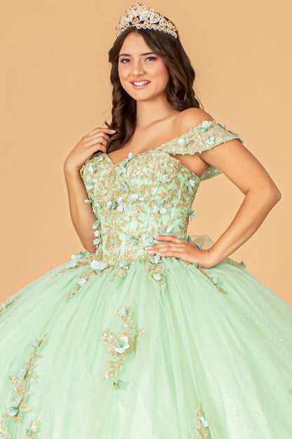 3-D Flower Applique Sweetheart Neckline Mesh Quinceanera Ball Gown