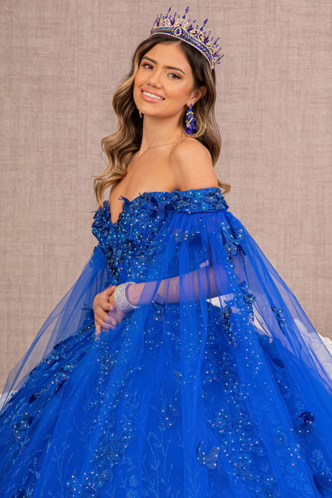 Embroidery Glitter Quinceanera Gown w/ Long Mesh Layer