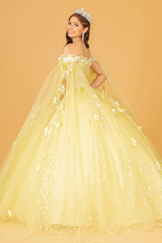 Embroidery Glitter Quinceanera Gown w/ Long Mesh Layer