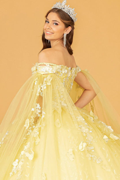 Embroidery Glitter Quinceanera Gown w/ Long Mesh Layer