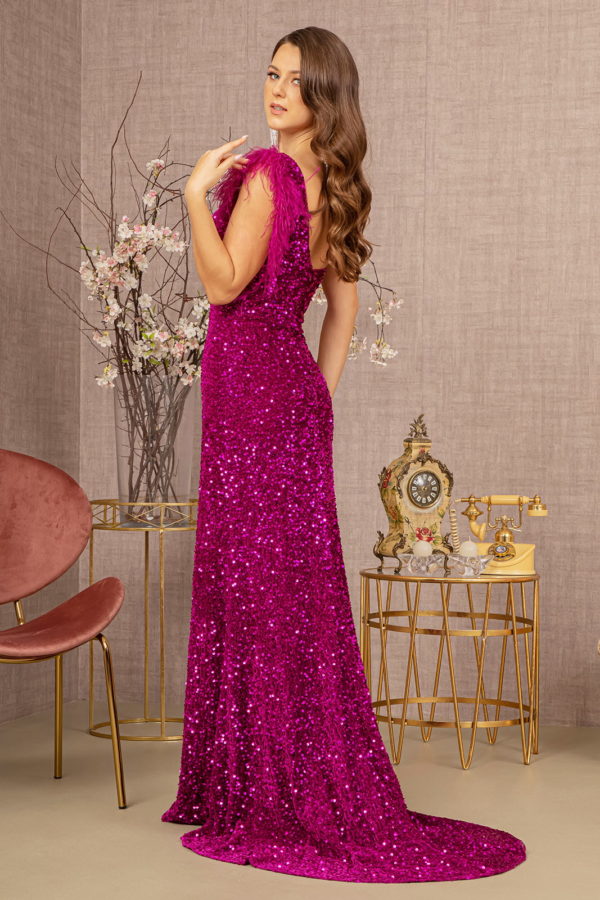 Asymmetric Sleeveless Feather Sequin Velvet Mermaid Dress