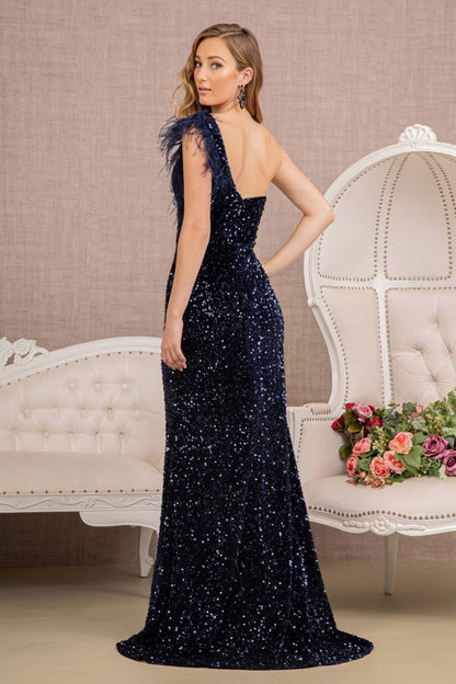 Asymmetric Sleeveless Feather Sequin Velvet Mermaid Dress