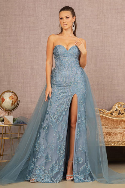 Halter Jewel Glitter Mermaid Dress w/ Detachable Mesh Layer