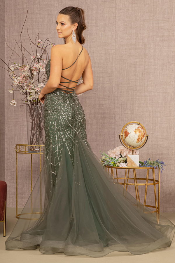 Asymmetric Glitter Mesh Mermaid Dress w/ Mesh Layered Tail