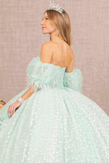 Jewel Strapless Quinceanera Gown w/ Detachable Short Puff Sleeves