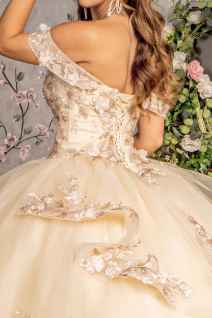 Jewel Sequin Sweetheart Off Shoulder Mesh Ball Gown