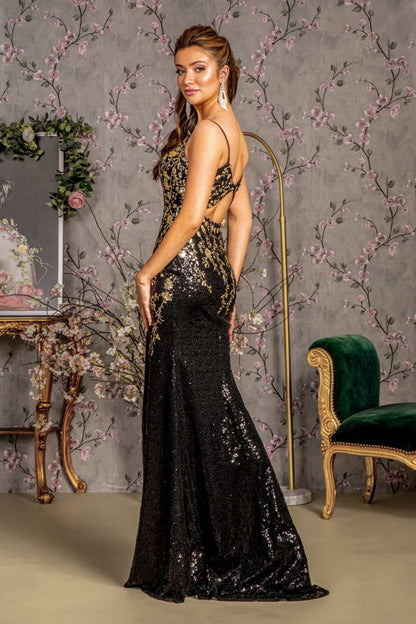 Metallic Sequin Glitter Mesh Mermaid Long Dress w/ Side Slit