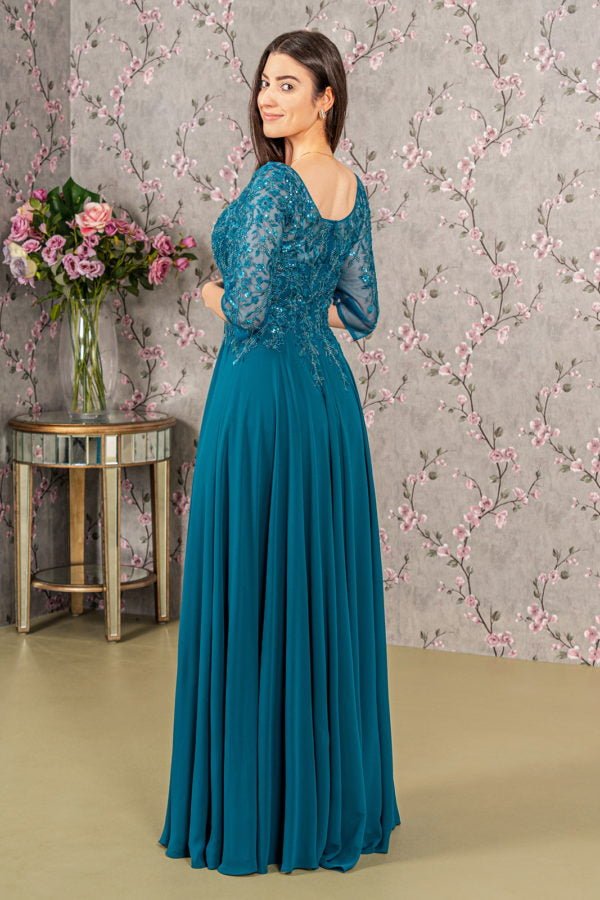 Bead Embroidery Sheer Neckline Chiffon Mermaid Long Dress