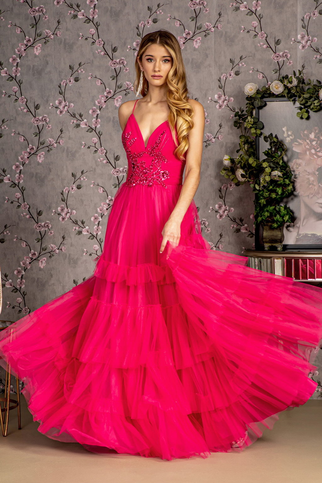 Sequin Bead Sweetheart Ruffled Skirt Mesh A-line Long Dress