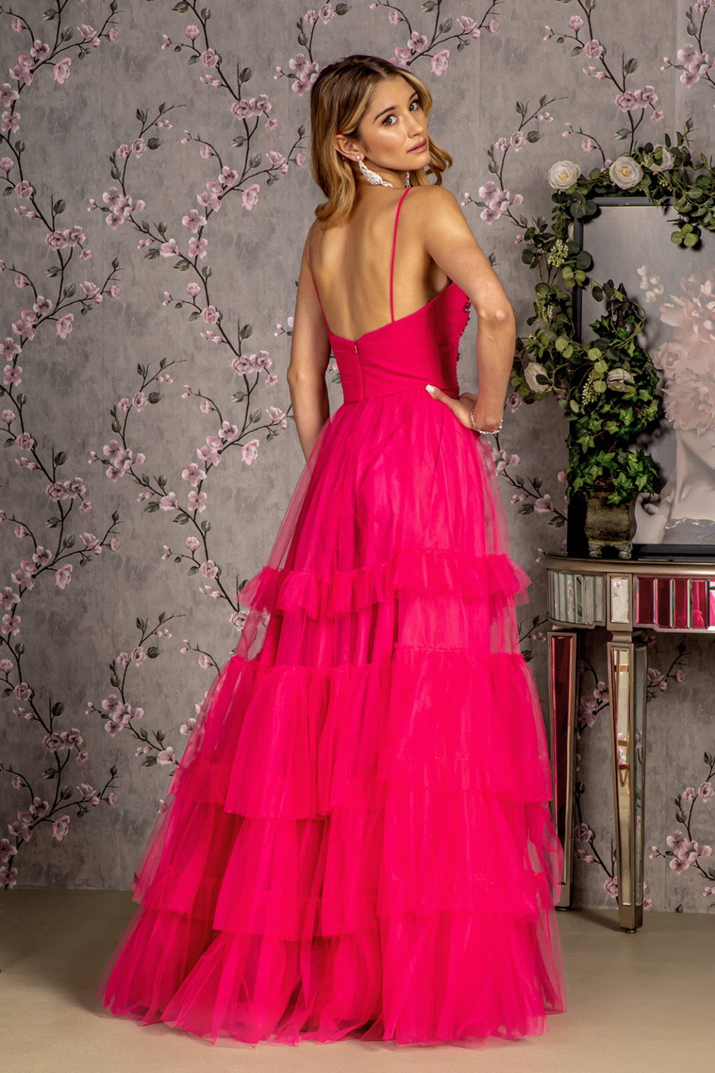 Sequin Bead Sweetheart Ruffled Skirt Mesh A-line Long Dress