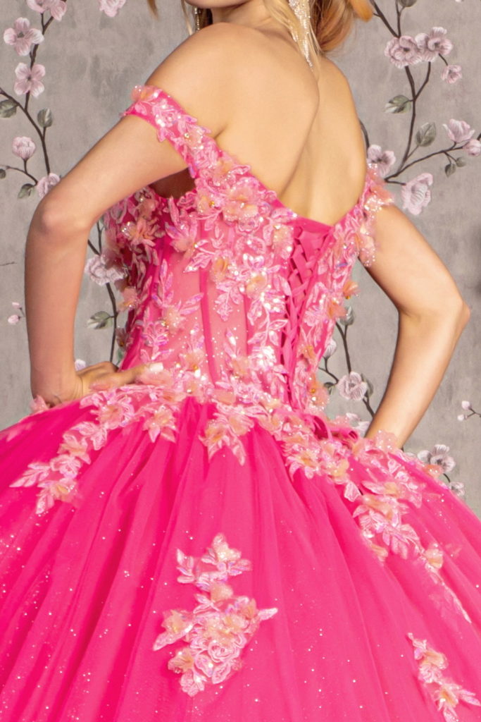 3-D Flower Jewel Sheer Corset Bodice Mesh Ball Gown