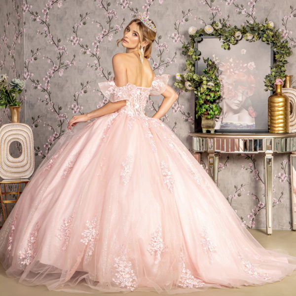 3-D Flower Illusion Sweetheart Sheer Bodice Mesh Ball Gown