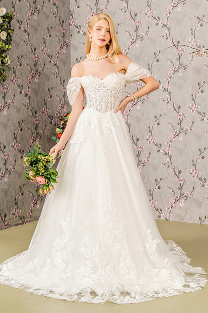 Floral Embroidery Sheer Bodice Mesh A-line Wedding Gown