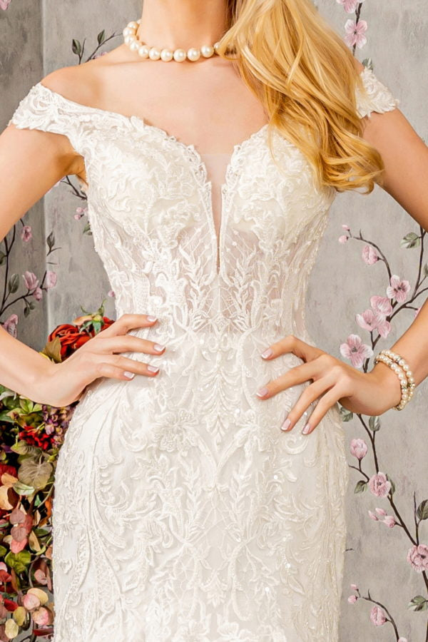 Jewel Embroidery Sheer Bodice Mesh Trumpet Wedding Gown