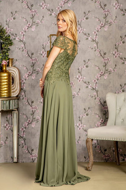 Embroidery Bead Sheer Bodice A-line Chiffon Long Dress