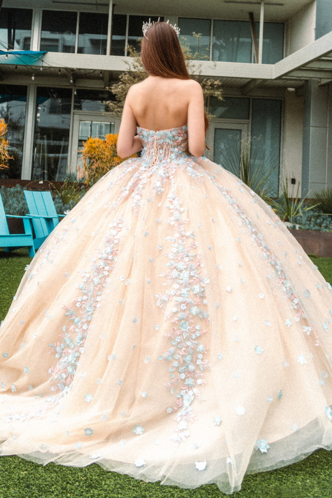 Beads Embellished Glitter Print Sweetheart Quinceanera Dress w/ detachable puff sleeve