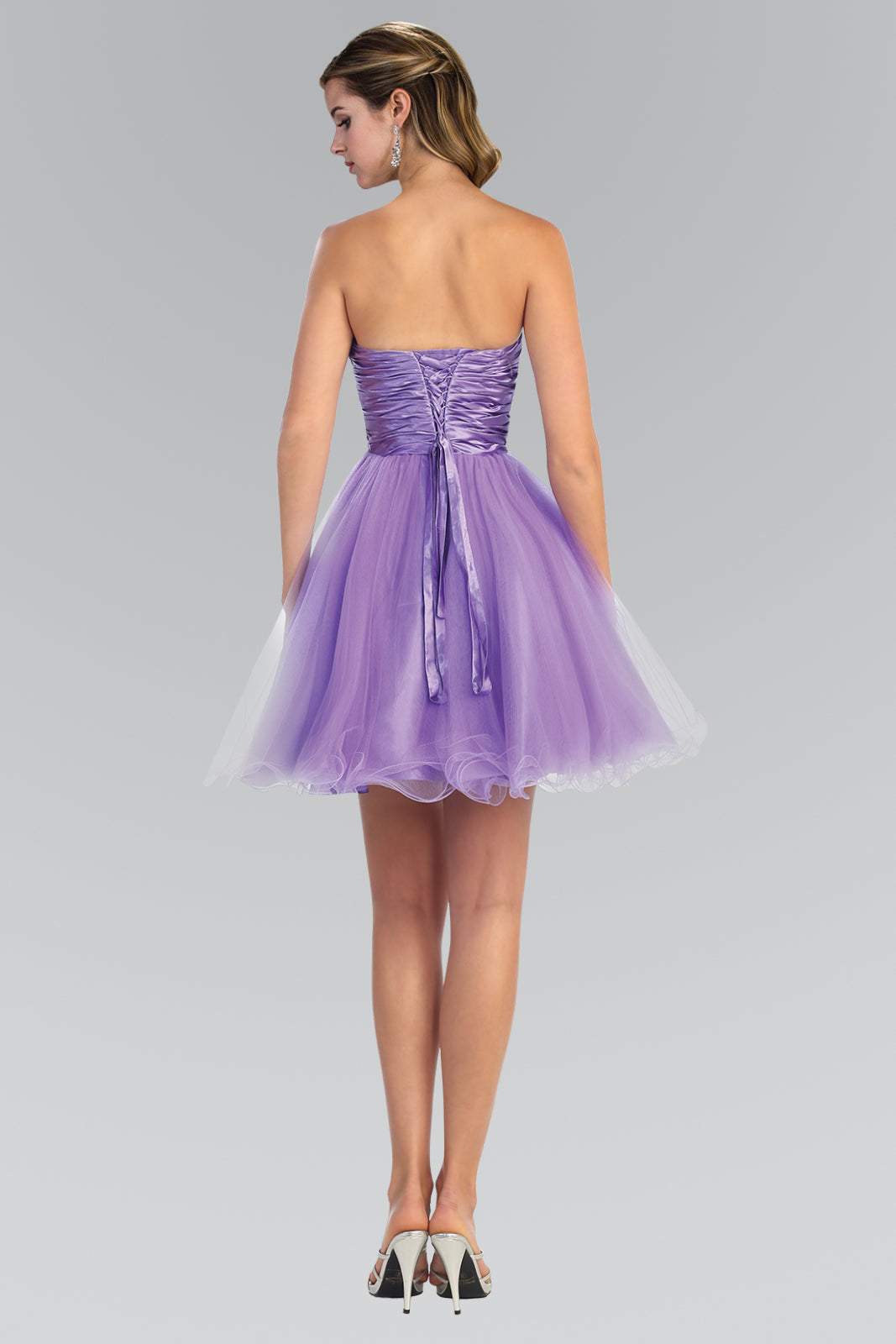 Sleeveless Sweetheart Beaded Tulle Short Dress with Pleated Satin Waistband