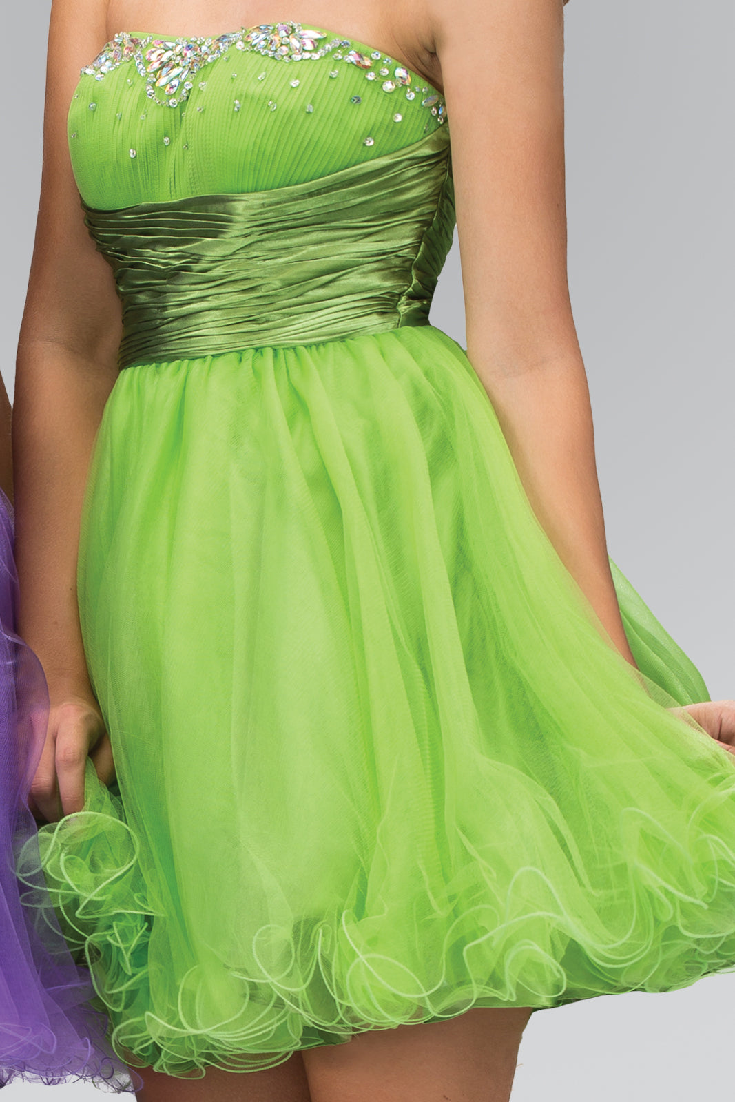 Sleeveless Sweetheart Beaded Tulle Short Dress with Pleated Satin Waistband