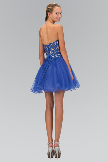 Strapless Sweetheart Tulle Short Dress with Lace Bodice