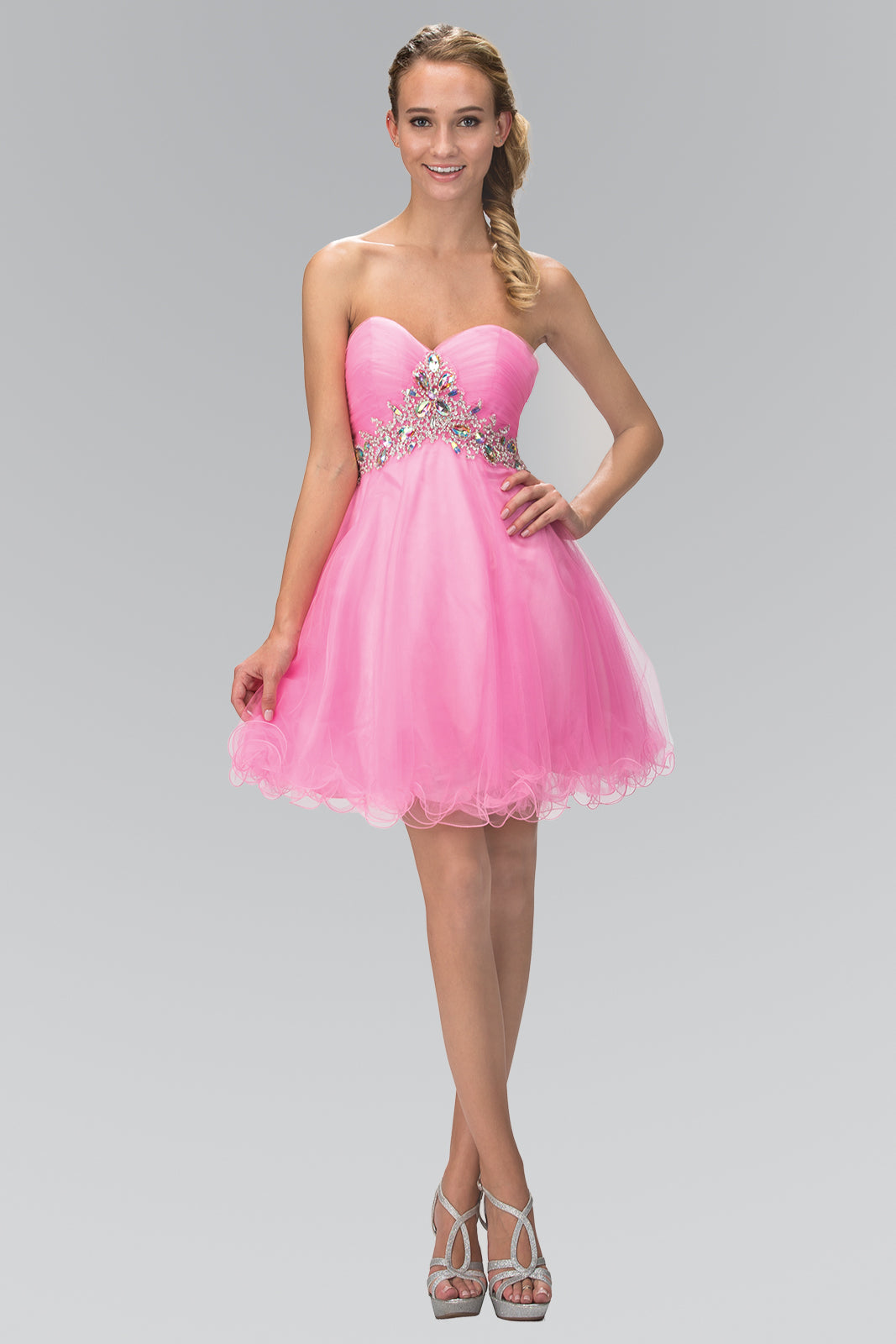 Strapless Sweetheart Tulle Short Dress Accented with Jewel