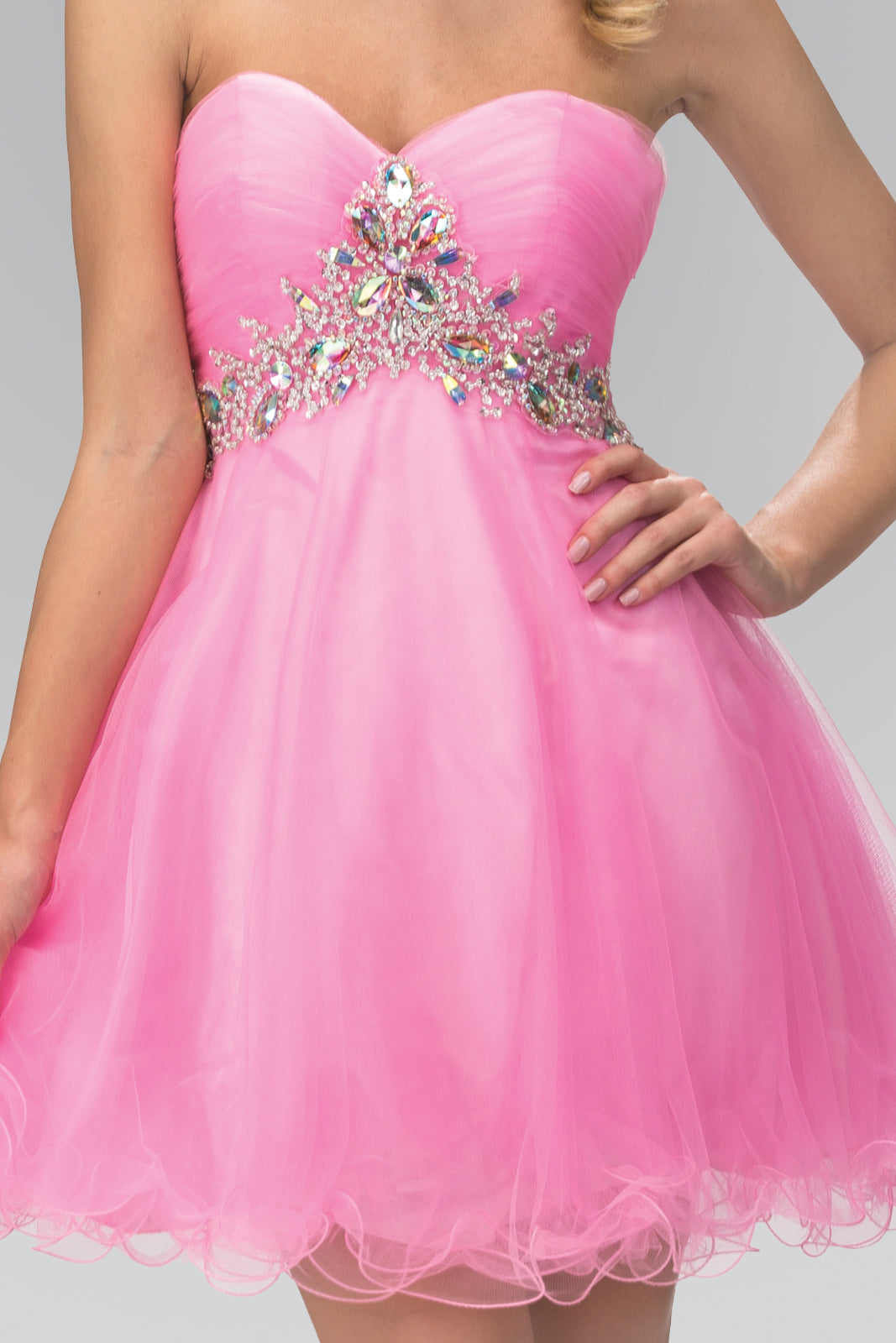 Strapless Sweetheart Tulle Short Dress Accented with Jewel