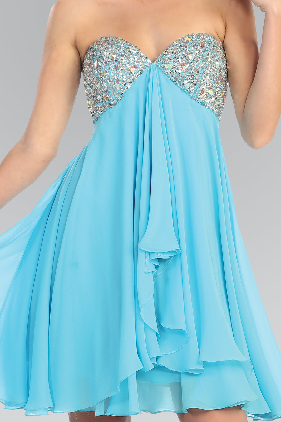 Strapless Chiffon Short Dress with Jewel Detailing