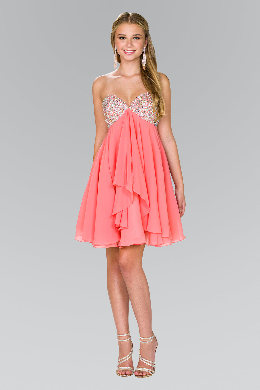 Strapless Chiffon Short Dress with Jewel Detailing