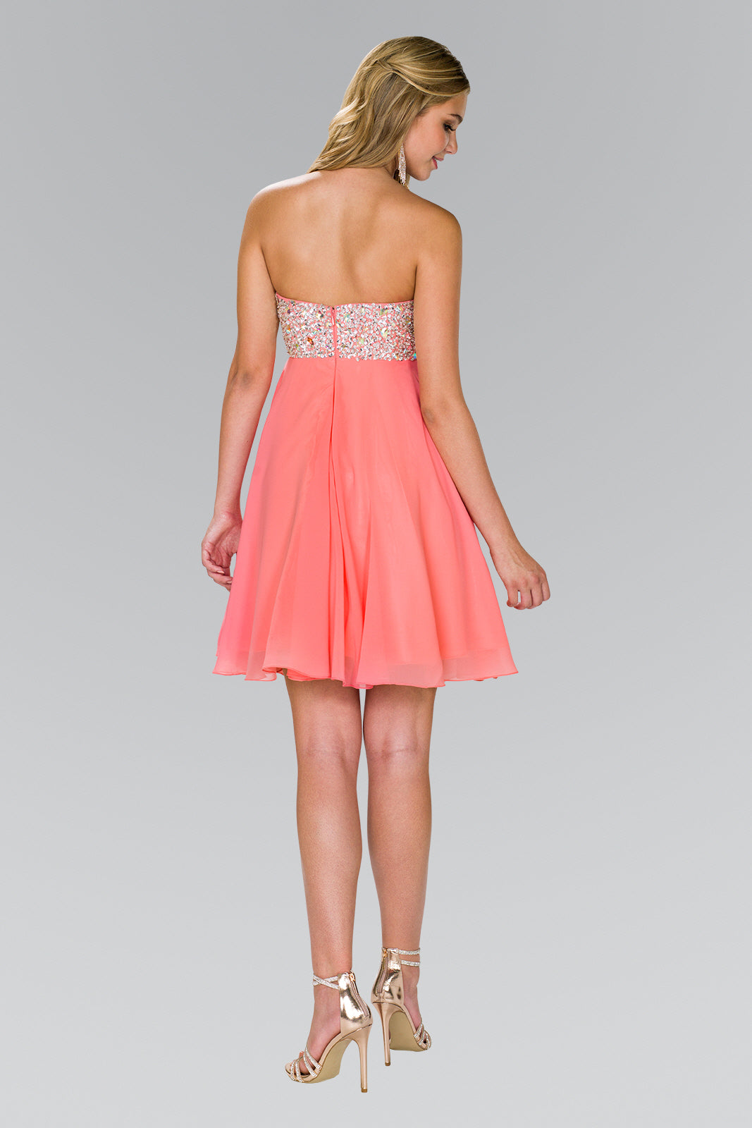 Strapless Chiffon Short Dress with Jewel Detailing