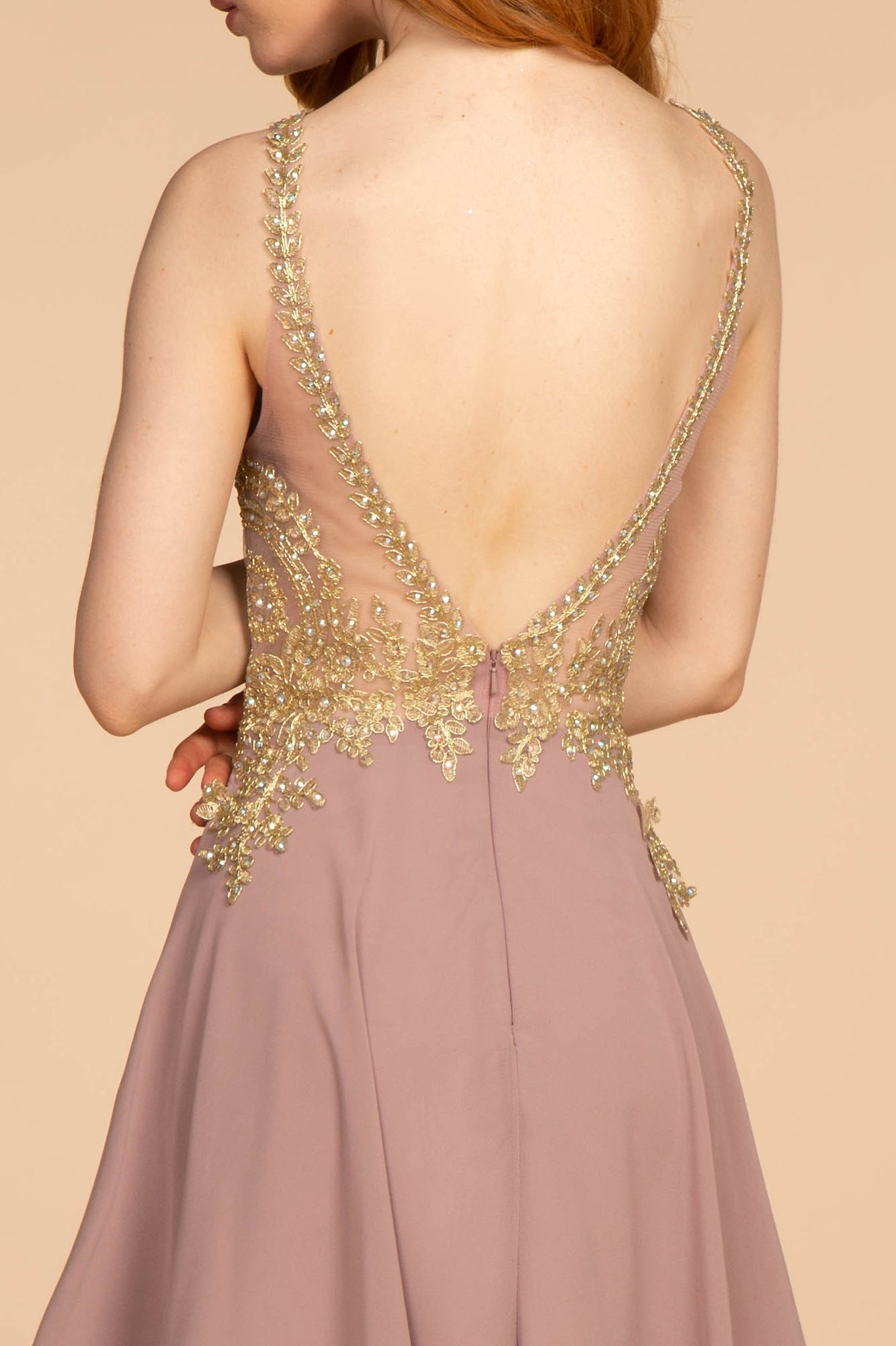 Embroidered Bodice Chiffon Short Dress