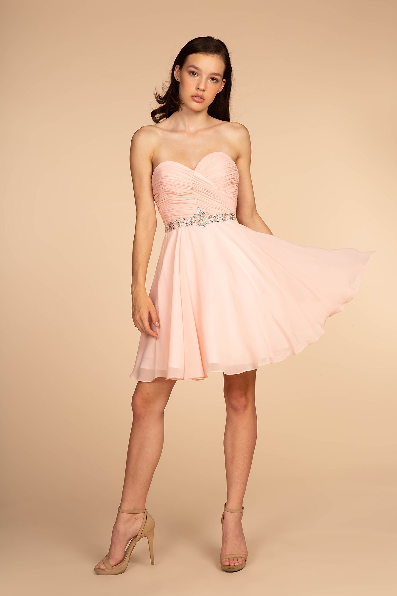 Ruched Strapless Sweetheart Chiffon Short Dress