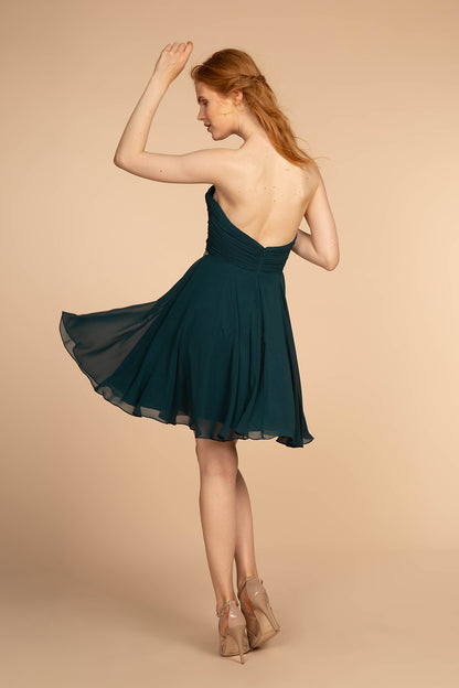 Ruched Strapless Sweetheart Chiffon Short Dress