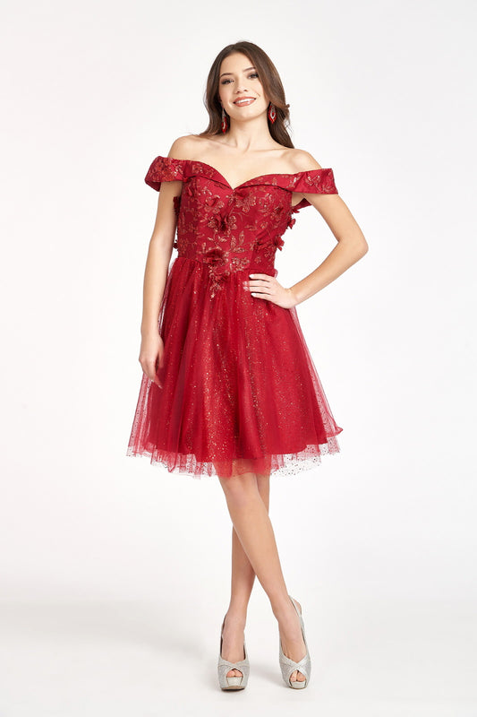 Sweethearted Glitter Mesh Homecoming Dress w/ Corset Back