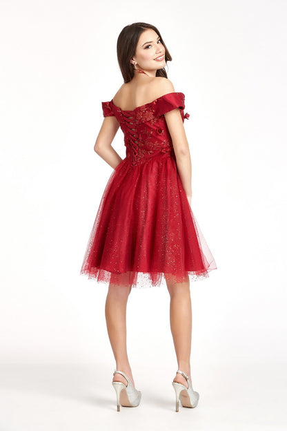 Sweethearted Glitter Mesh Homecoming Dress w/ Corset Back