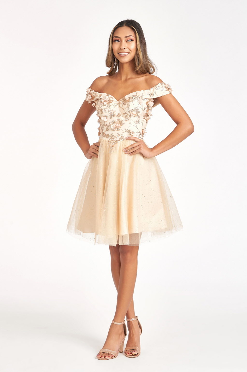 Sweethearted Glitter Mesh Homecoming Dress w/ Corset Back