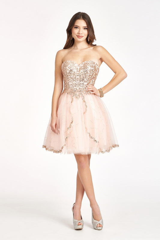 Glitter and Sequin Embellished Bodice Sweetheart Mesh Homecoming Dress