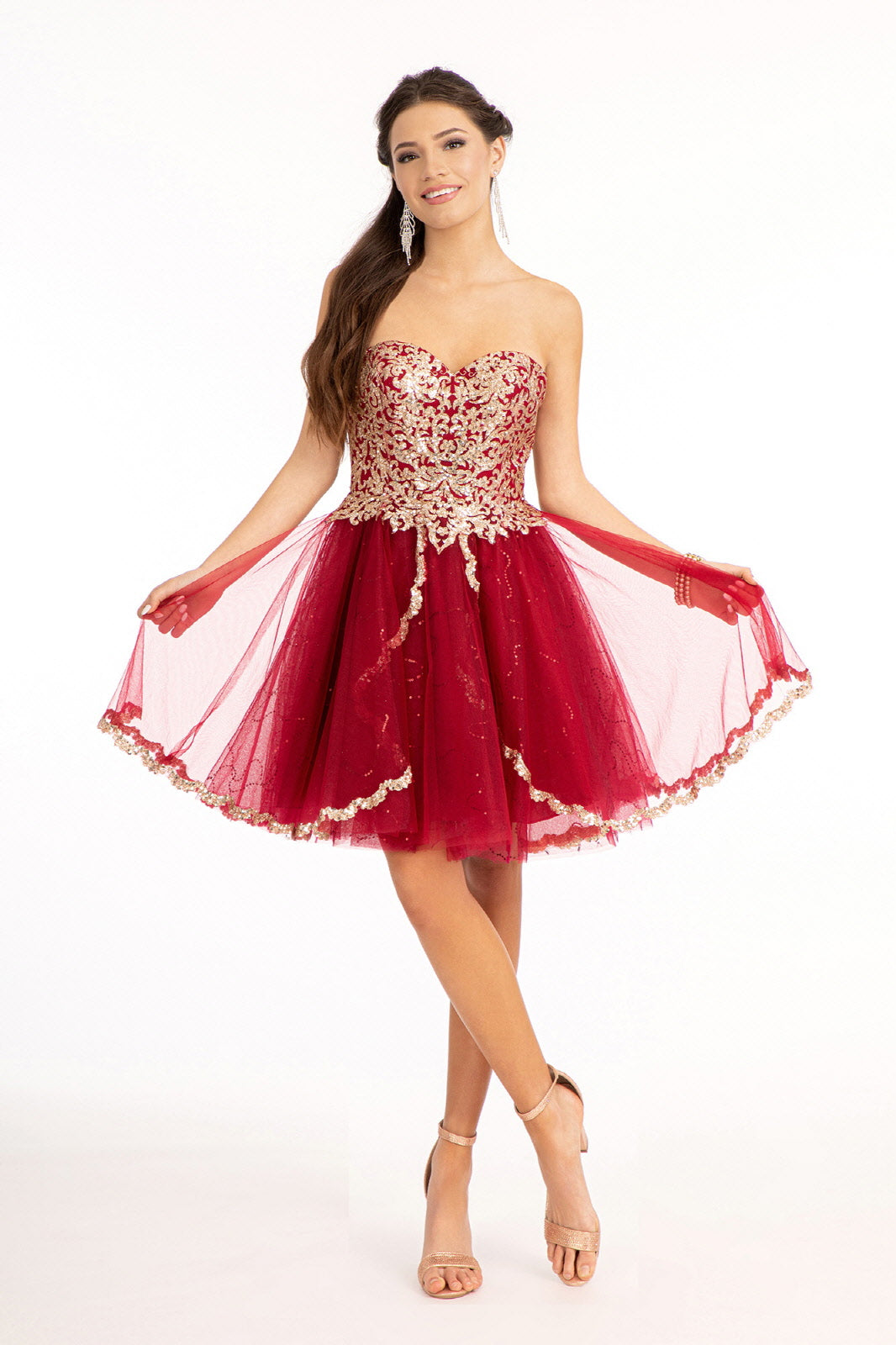 Glitter and Sequin Embellished Bodice Sweetheart Mesh Homecoming Dress