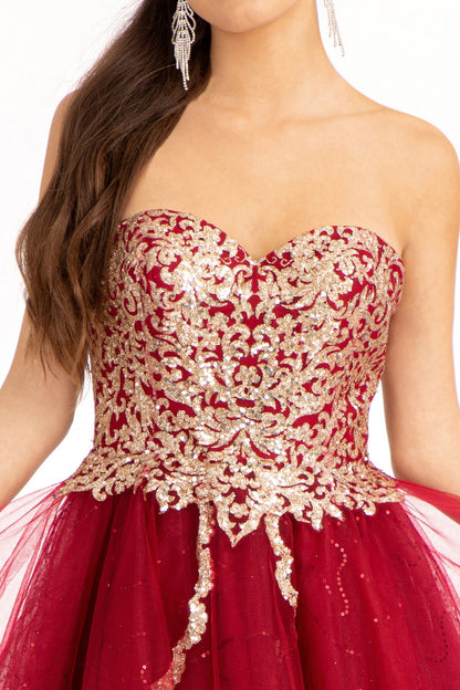 Glitter and Sequin Embellished Bodice Sweetheart Mesh Homecoming Dress