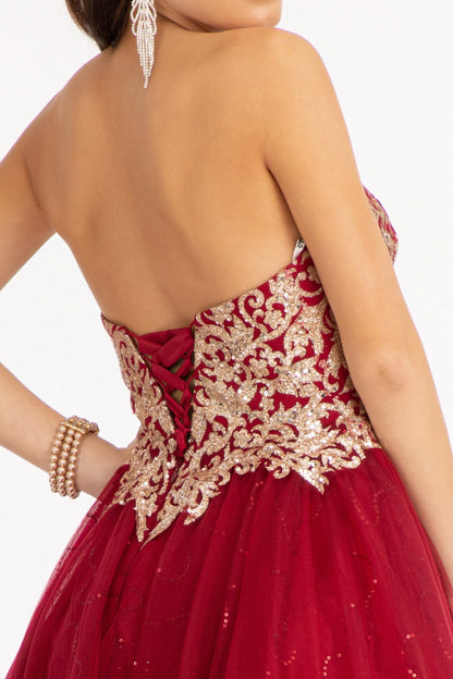 Glitter and Sequin Embellished Bodice Sweetheart Mesh Homecoming Dress