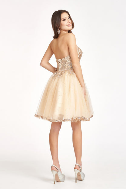 Glitter and Sequin Embellished Bodice Sweetheart Mesh Homecoming Dress