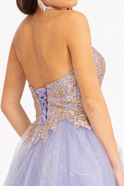 Glitter and Sequin Embellished Bodice Sweetheart Mesh Homecoming Dress