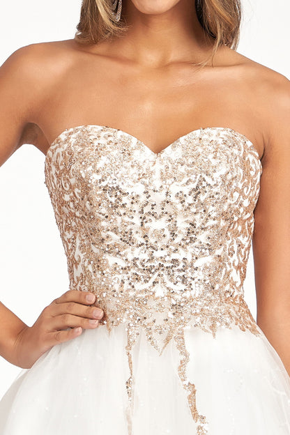 Glitter and Sequin Embellished Bodice Sweetheart Mesh Homecoming Dress