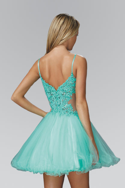 Spaghetti Straps Short Tulle Dress with Lace Bodice