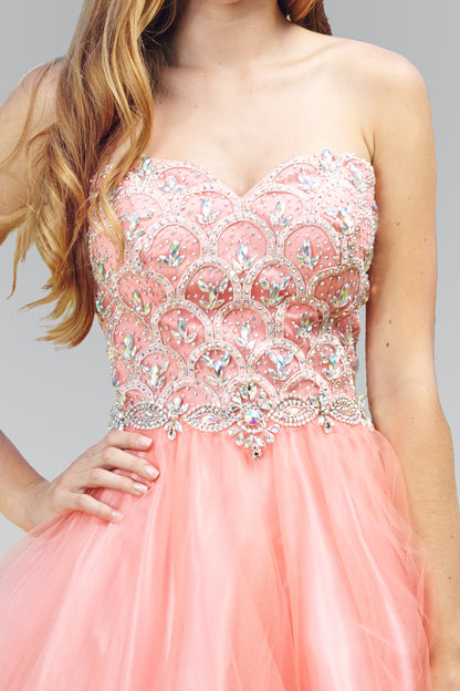 Strapless Sweetheart Short Tulle Dress Accented with Jewel