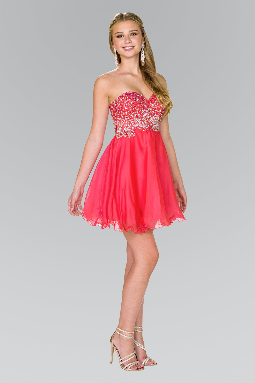 Strapless Sweetheart Short Dress with Jewel and Sequin Embellished Bodice