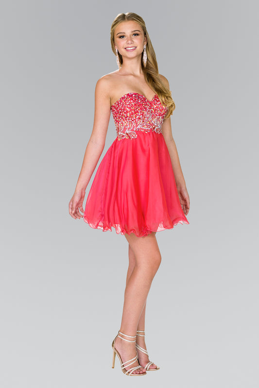 Strapless Sweetheart Short Dress with Jewel and Sequin Embellished Bodice