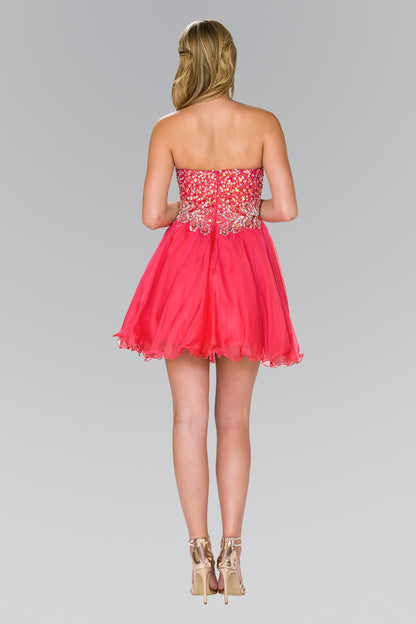 Strapless Sweetheart Short Dress with Jewel and Sequin Embellished Bodice