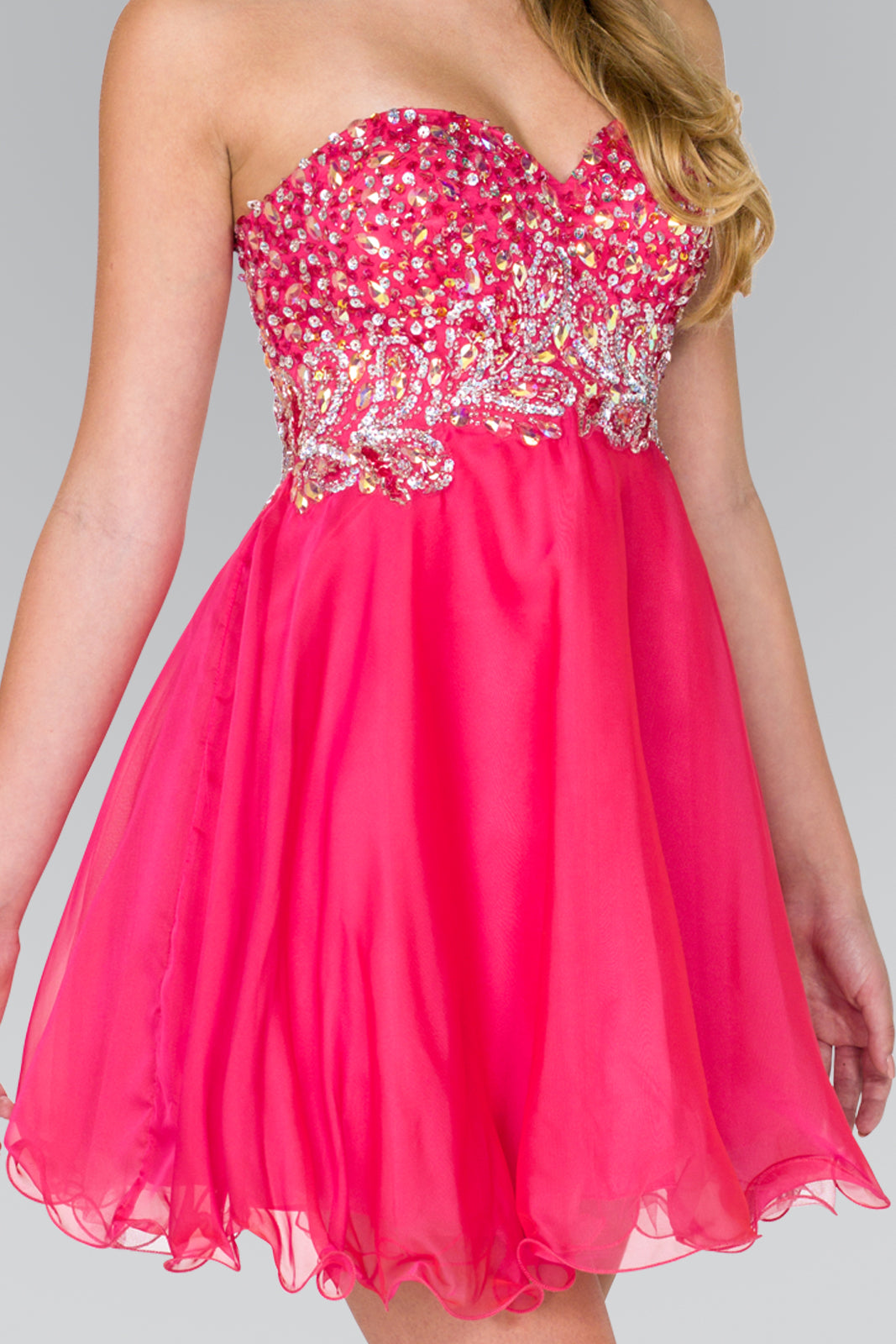 Strapless Sweetheart Short Dress with Jewel and Sequin Embellished Bodice